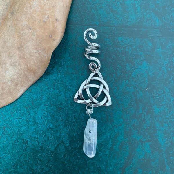 Natural Crystal hair ring braid Viking Hair Bead Crystal Hair Ring Wicca Braid Angel Quartz Silver