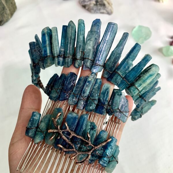 Natural Kyanite Hair Combs, Crystal , Natural Kyanite Hair Clips, Wedding Party Dress Up, Wicca Accessories Gift