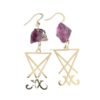Natural Purple Crystal Raw Stone Lucifer Sigil Symbol Earring Healing Stone Teardrop Witch Creative Gothic Jewellery Women Gift
