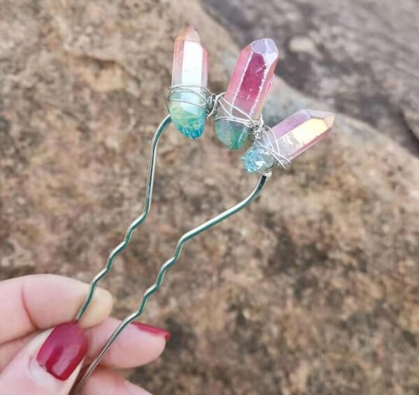 Magic Wicca~Natural Quartz Raw Crystal Hoop Hair Clip For Women Small Hoop Birthday Jewelry Gift