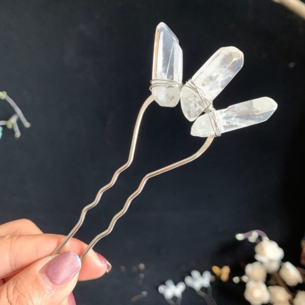 Natural Quartz Raw Crystal Hoop Hair Clip White crystal,Color plating Witch Accessories Women Hair Stick Small Hoop Jewelry Gift