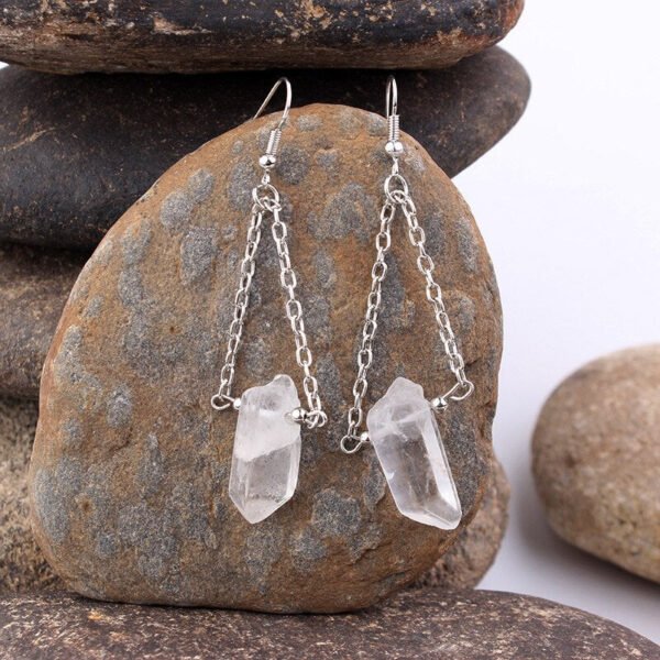 Natural Raw crystal rough earrings creative hand-wound multi-color quartz stone pendant BOHO earrings gift
