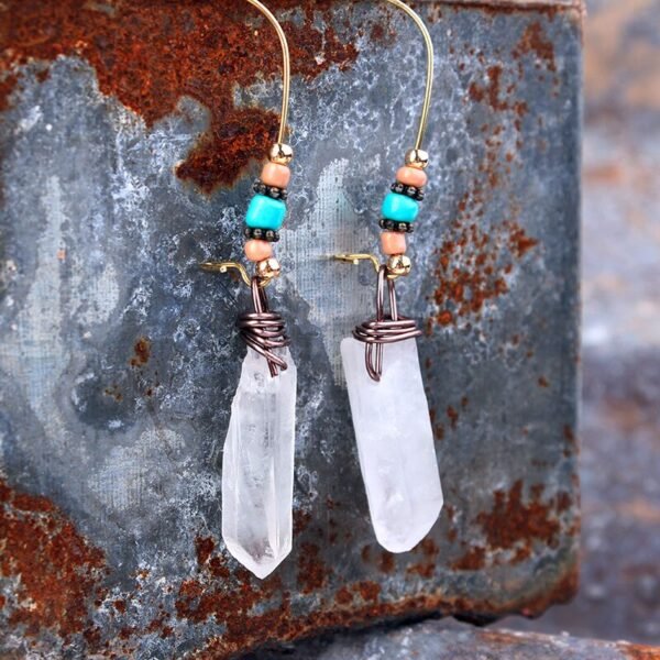 Natural Raw crystal rough earrings creative hand-wound multi-color quartz stone pendant BOHO earrings gift