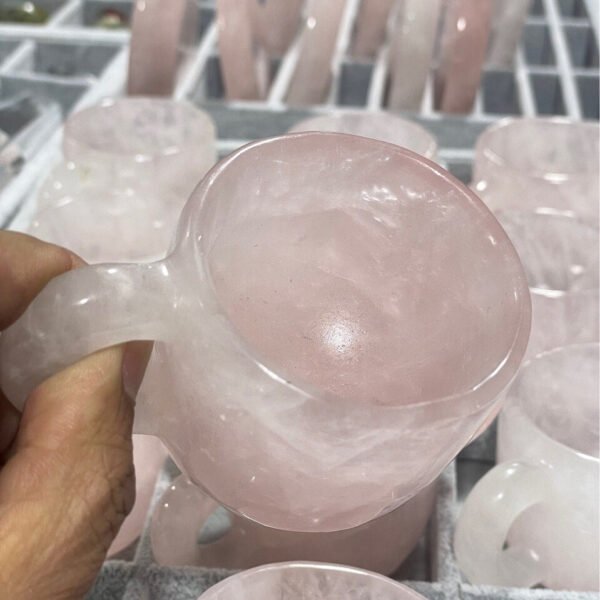 Natural Rose Quartz Cup Crystal Hand Carved Drink ware Crystal Stone Tea Coffee Milk Cup set