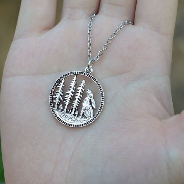 Natural Treeland With Cute Rabbit Pendant Silver Natural Plant Animal Necklace