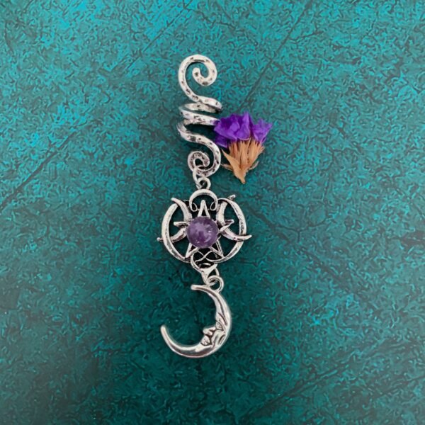 Natural amethyst hair ring braid Viking spiral hair bead raw crystal Wicca braid angel quartz silver