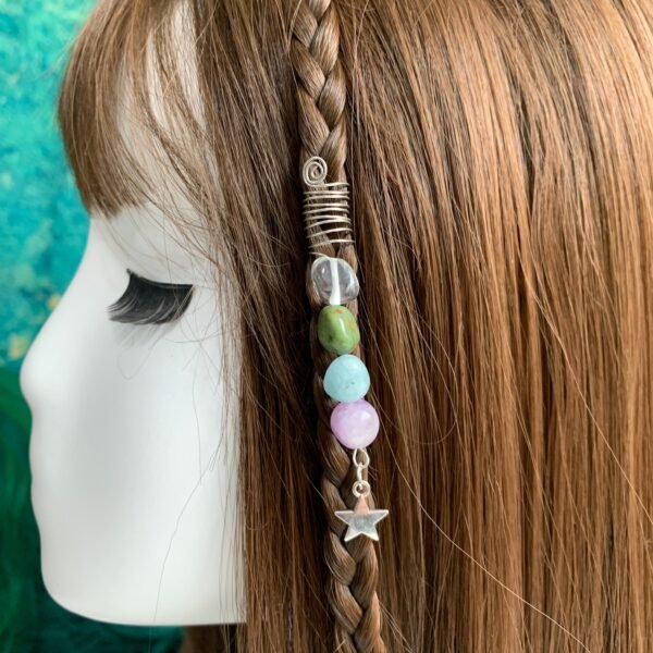 Natural crystal hair ring, colorful crystal hair beads, braided , Viking hair ring gift