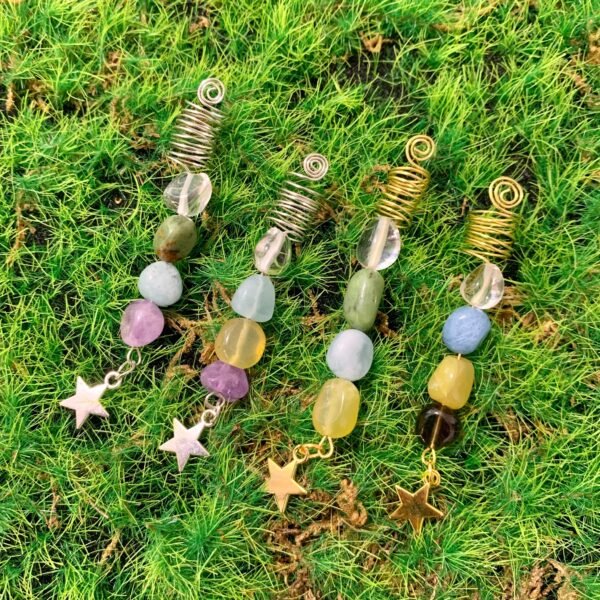 Natural crystal hair ring, colorful crystal hair beads, braided , Viking hair ring gift