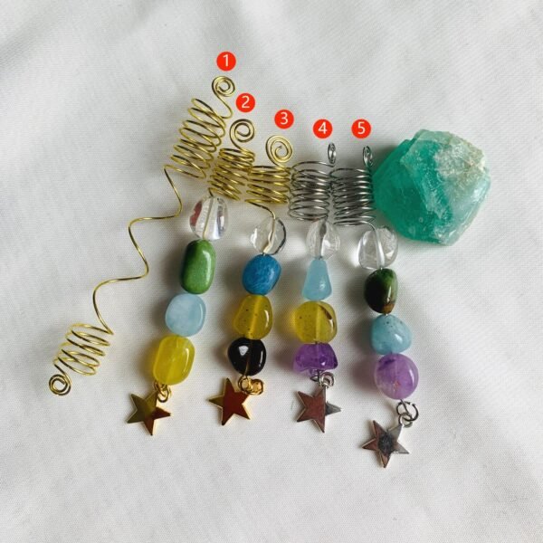 Natural crystal hair ring, colorful crystal hair beads, braided , Viking hair ring gift