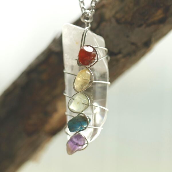 Natural crystal multicolored necklace seven chakra pendant raw crystal natural color natural quartz gift