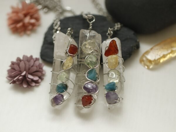 Natural crystal multicolored necklace seven chakra pendant raw crystal natural color natural quartz gift