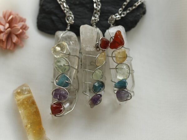 Natural crystal multicolored necklace seven chakra pendant raw crystal natural color natural quartz gift