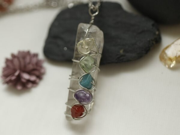 Natural crystal multicolored necklace seven chakra pendant raw crystal natural color natural quartz gift