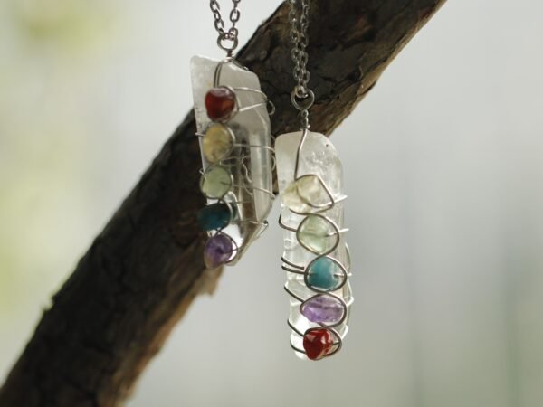 Natural crystal multicolored necklace seven chakra pendant raw crystal natural color natural quartz gift