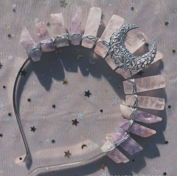 Natural crystal raw crystal crown handmade custom golden leaves moon diy natural amethyst crown headband