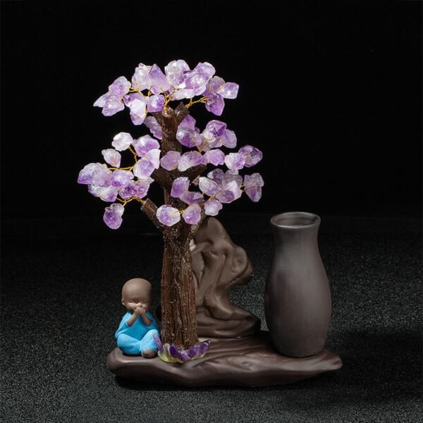 Magicun Crystal~Natural purple amethyst tree monk tea pet ceramic vase ornaments  home decoration oney Tree Creating Furniture Lucky Tree