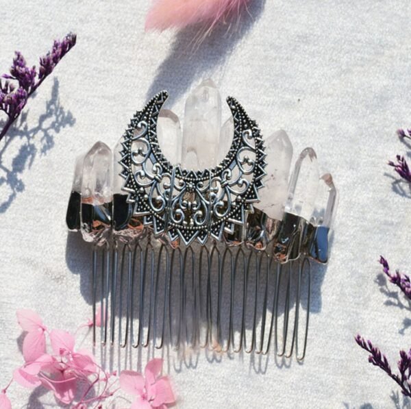 Natural raw crystal crown silver-plated moon headband Wicca photography props witch accessories  wedding bridal