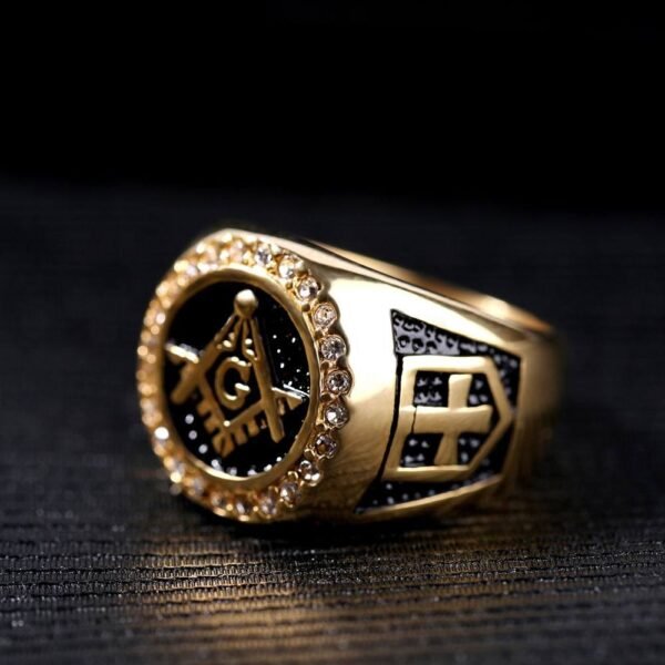 Magic Ring~ AG Stainless Steel Ring Men Vintage Gold Male Hiphop Rock Man Rings Retro Free Mason Freemasonry Masonic Punk Jewelry