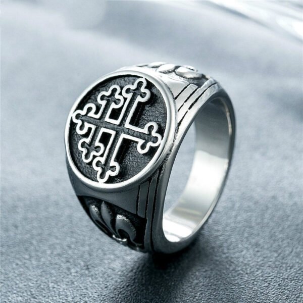 Magic Ring~ Classic Cross of Lorraine Silver Signet Rings Mens Stainless Steel Biker Ring Biker Fashion Jewelry HF455