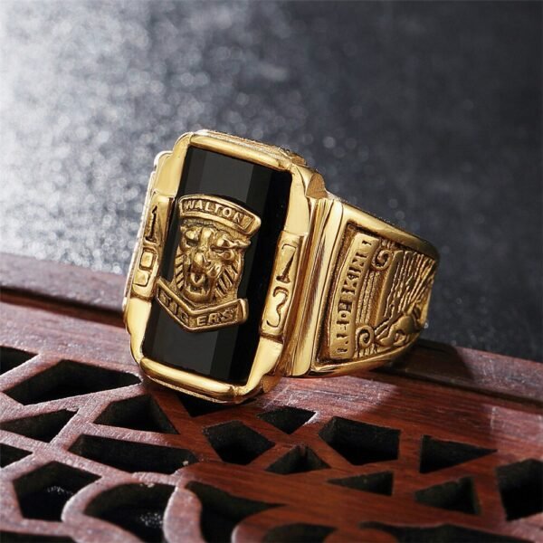 Magic Ring~ Gold Tone Stainless Steel Colorful Rhinestone 1973 Walton Tigers Signet Rings for Men Male