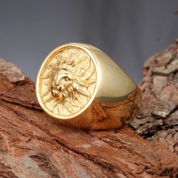 Magic Ring~ Men Ring Punk Gold Lion Ring Stainless steel Biker Round Animal Rings Jewelry Party Power Design high quality Jewelry