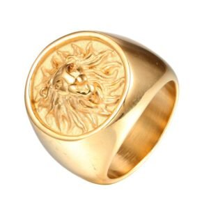 Magic Ring~ Men Ring Punk Gold Lion Ring Stainless steel Biker Round Animal Rings Jewelry Party Power Design high quality Jewelry
