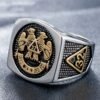 Magic Ring~ Men's Gold silver plated Mason Signet Ring Stainless Steel Freemason Masonic Rings For Men Party ring Jewelry HF328