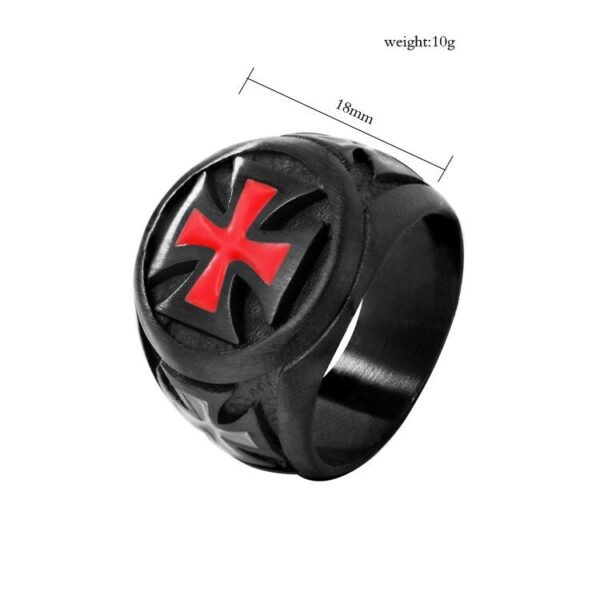Magic Ring~Never Fade Men's Ring Black color Stainless Steel Red Armor Shield Knight Templar Crusader Cross Ring Punk Jewelry Drop Shipping