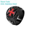 Magic Ring~ Men's Ring Black color Stainless Steel Red Armor Shield Knight Templar Crusader Cross Ring Punk Jewelry Drop Shipping