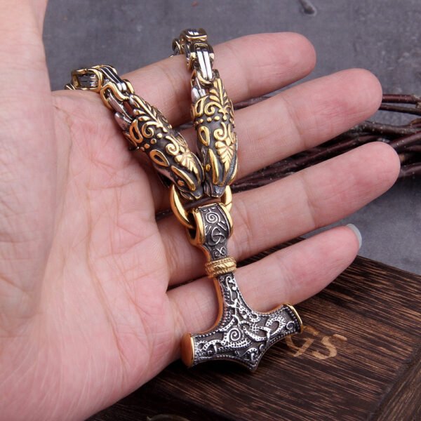 Never Fade Men stainless steel Dragon head norse viking amulet thor hammer pendant necklace viking king chain