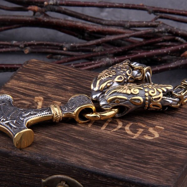 Never Fade Men stainless steel Dragon head norse viking amulet thor hammer pendant necklace viking king chain