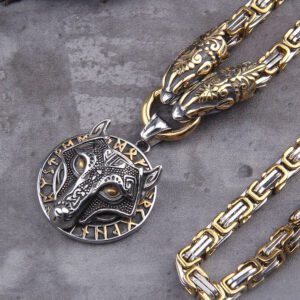 Never Fade Men stainless steel Wolf head norse viking amulet thor hammer pendant necklace viking king chain