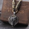Never Fade Men stainless steel Wolf head norse viking amulet thor hammer pendant necklace viking king chain