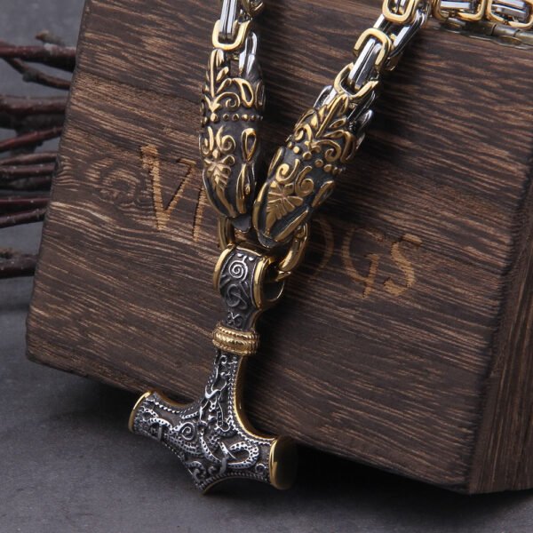 Never Fade Men stainless steel Wolf head norse viking amulet thor hammer pendant necklace viking king chain