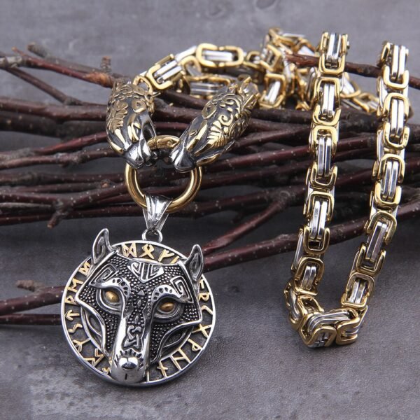 Never Fade Men stainless steel Wolf head norse viking amulet thor hammer pendant necklace viking king chain