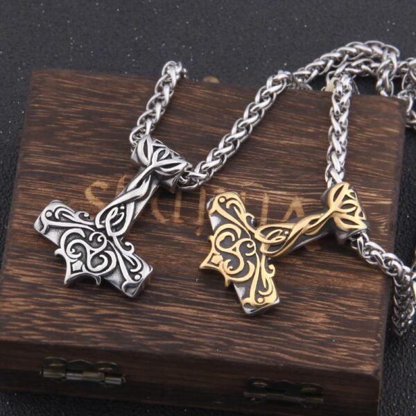 Never Fade Mix Gold thor's hammer mjolnir necklace viking scandinavian norse viking necklace Men Stainless Steel gift