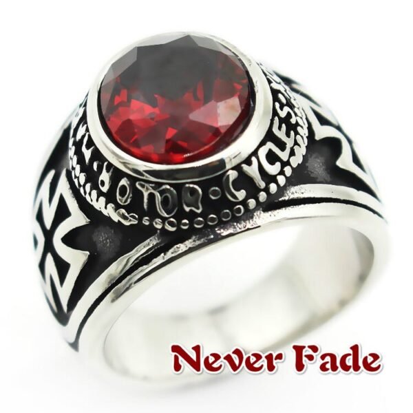 Magic Ring~ Rider Motorcycle Style Unisex Stainless Steel Cool Ride To Live,Live To Live Cross Red Stone Classic Biker Ring RR50