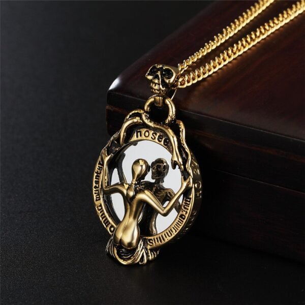 Viking Magic~Never Fade Stainless Steel Sexy Naked Woman Pendant Skull Double Snake Wrap Magic Mirror Vintage Necklace pendant HE135