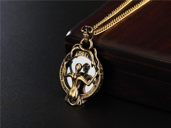 Viking Magic~Never Fade Stainless Steel Sexy Naked Woman Pendant Skull Double Snake Wrap Magic Mirror Vintage Necklace pendant HE135