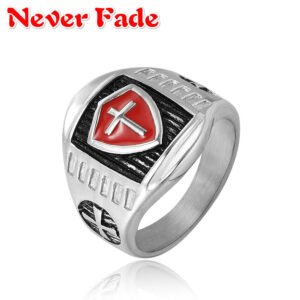 Magic Ring~ Stainless Steel Titanium Red Armor Shield Knight Templar Crusader Cross Ring Medieval Signet Retro Vintage HF246
