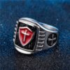 Magic Ring~ Stainless Steel Titanium Red Armor Shield Knight Templar Crusader Cross Ring Medieval Signet Retro Vintage HF246