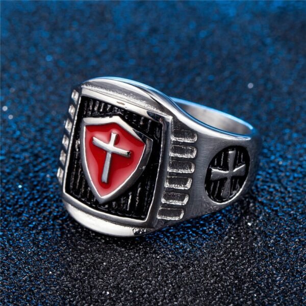 Magic Ring~ Stainless Steel Titanium Red Armor Shield Knight Templar Crusader Cross Ring Medieval Signet Retro Vintage HF246