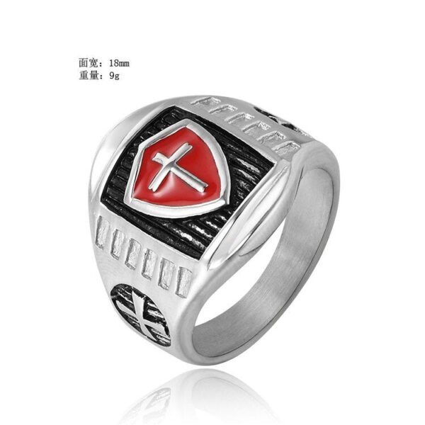 Magic Ring~ Stainless Steel Titanium Red Armor Shield Knight Templar Crusader Cross Ring Medieval Signet Retro Vintage HF246