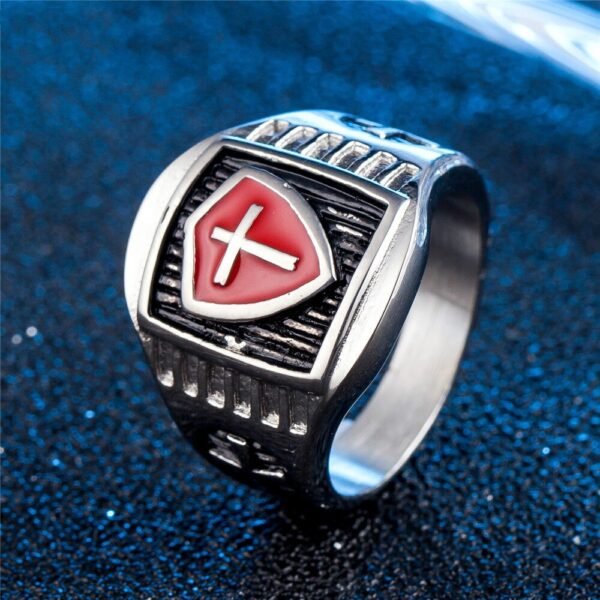 Magic Ring~ Stainless Steel Titanium Red Armor Shield Knight Templar Crusader Cross Ring Medieval Signet Retro Vintage HF246
