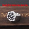 Never Fade Stainless Steel Viking Compass Runic Statement Rings Men Vintage Color Nordic Viking Totem Odin Men Rings Jewelry