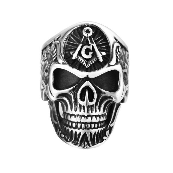 Magic Ring~ Stainless Steel soldier dangle/Drop Ship masonic ring for men punk rock skull Free-Mason ring jewelry display HF655