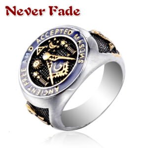 Magic Ring~ Vintage Black Stainless Steel Men Ring Big Free Mason Freemasonry Masonic AG Retro Punk Silver Gold Male Ring Jewelry