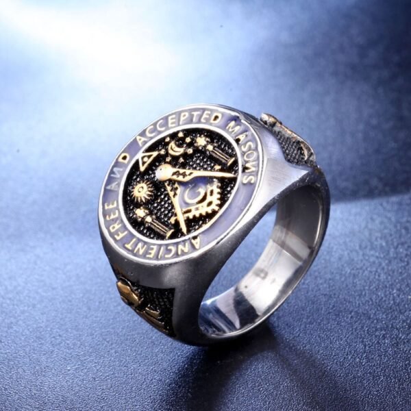 Magic Ring~ Vintage Black Stainless Steel Men Ring Big Free Mason Freemasonry Masonic AG Retro Punk Silver Gold Male Ring Jewelry