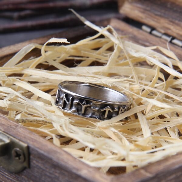 Never Fade viking rune cool stainless steel ring smooth fashion popular north europe gift amulet jewelry with wooden box