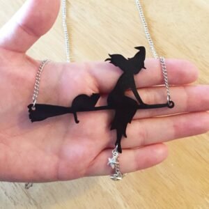New Arrival~Halloween Witch Necklace, Halloween Necklace, Cat Necklace, Black Cat and Witch Necklace,Witchcraft,acrylic Necklace